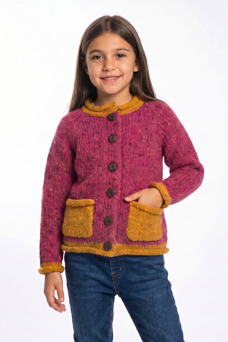 Solas Children’s Roll Neck Cardigan - Rose Haze
