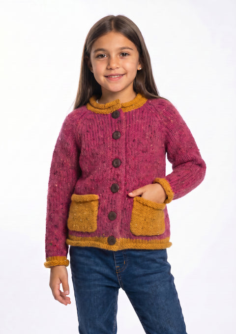 Solas Children’s Roll Neck Cardigan - Rose Haze