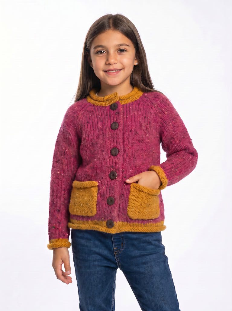 Solas Children’s Roll Neck Cardigan - Rose Haze