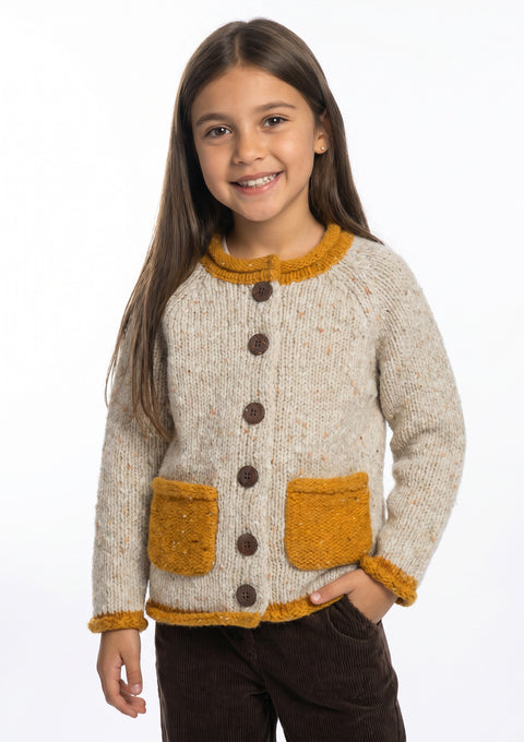 Solas Children’s Roll Neck Cardigan - Sunshine