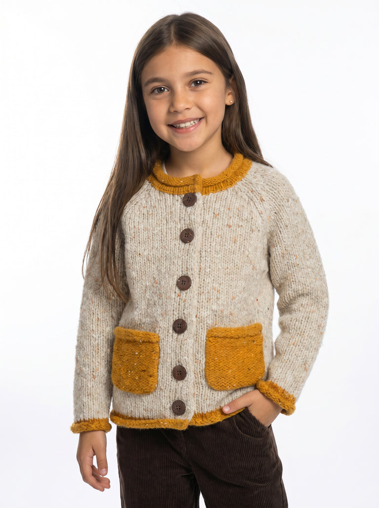 Solas Children’s Roll Neck Cardigan - Sunshine