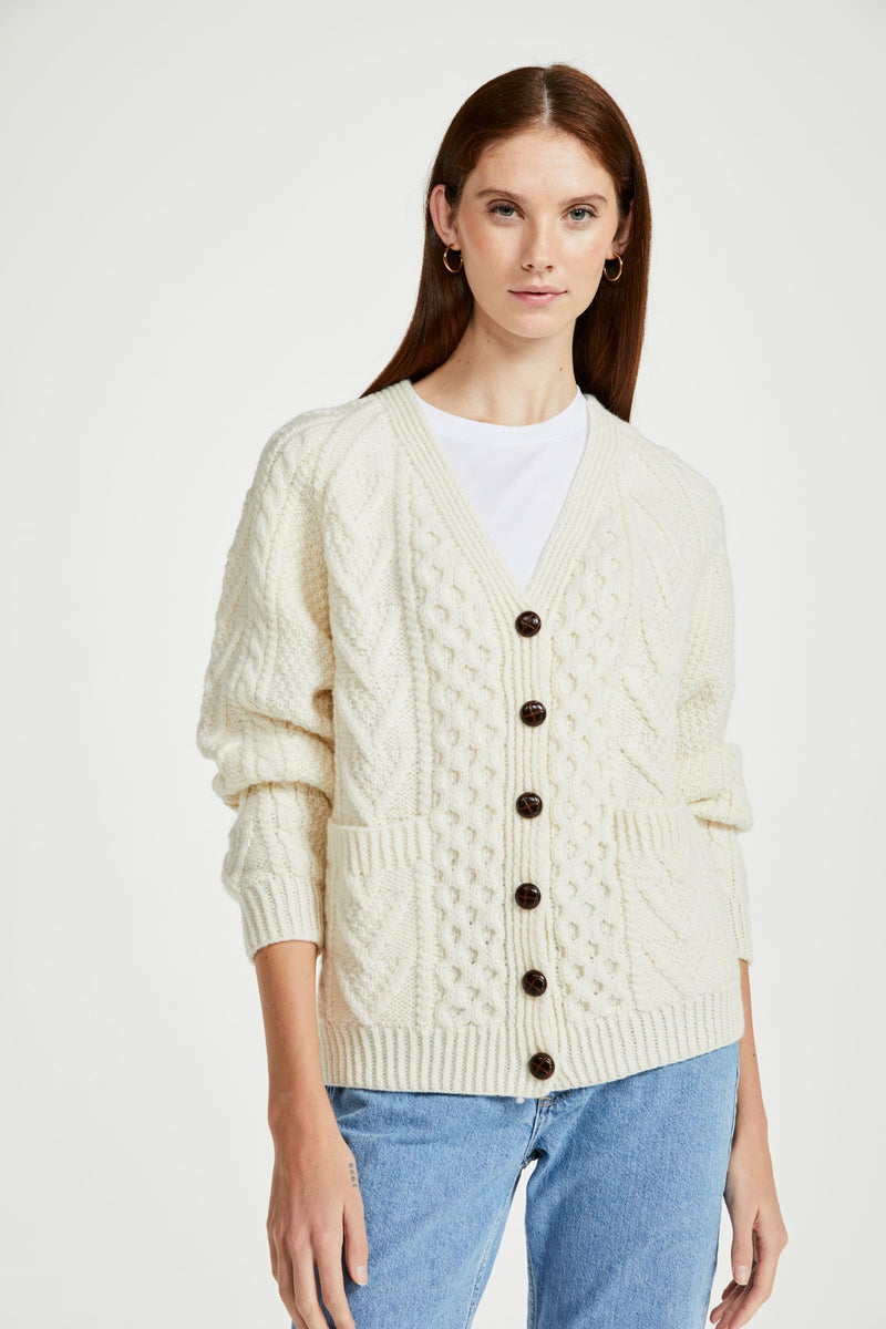 women's cardigan, women's wool cardigan, Ireland,  Boyfriend, buttoned,aran, Irish sweater, cream cardigan
