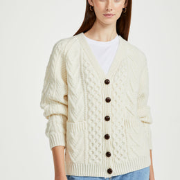 Glenisland Damen-Strickjacke mit V-Ausschnitt, handgestrickt, Creme