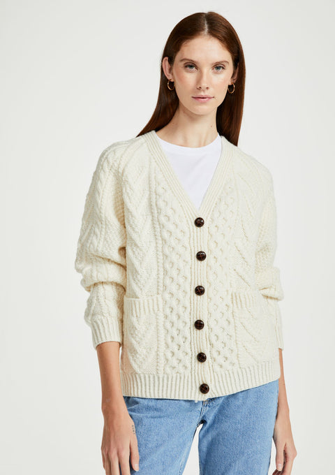 women's cardigan, women's wool cardigan, Ireland,  Boyfriend, buttoned,aran, Irish sweater, cream cardigan