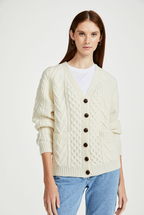 Glenisland Ladies Handknit V-Neck Cardigan - Cream