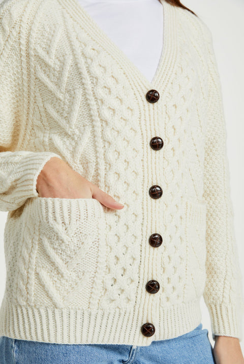 Glenisland Ladies Handknit V-Neck Cardigan - Cream