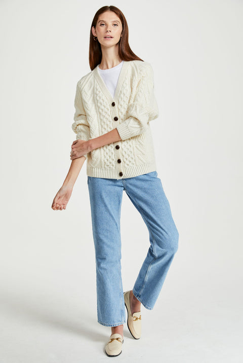 Glenisland Ladies Handknit V-Neck Cardigan - Cream