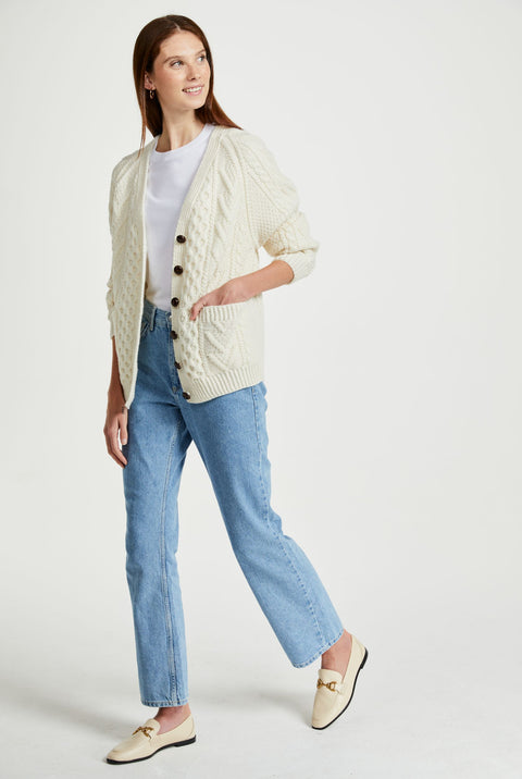 Glenisland Ladies Handknit V-Neck Cardigan - Cream