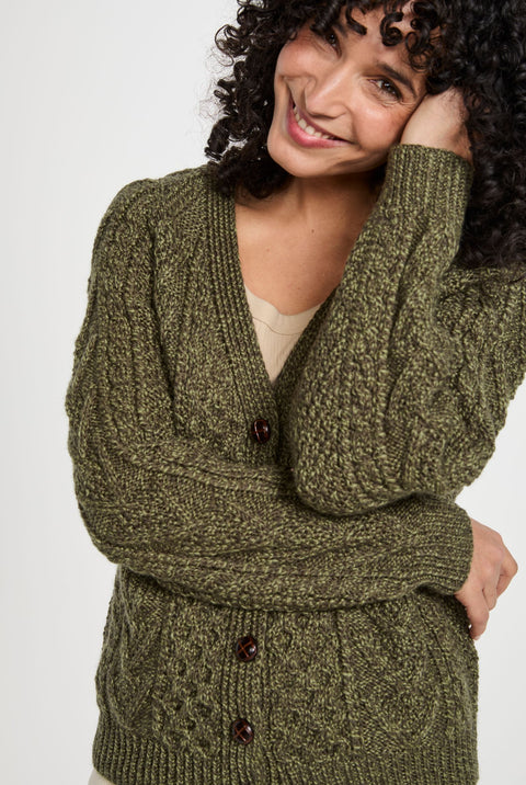 Glenisland Ladies Handknit V-Neck Cardigan - Green