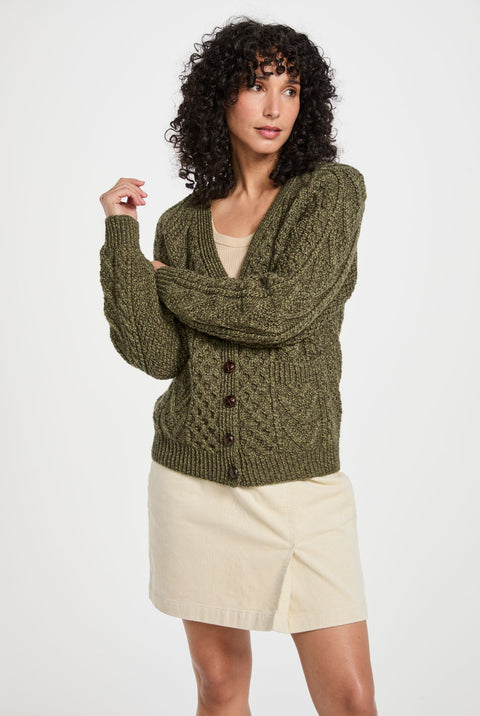 Glenisland Ladies Handknit V-Neck Cardigan - Green
