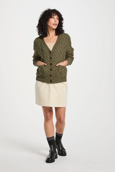 Glenisland Ladies Handknit V-Neck Cardigan - Green