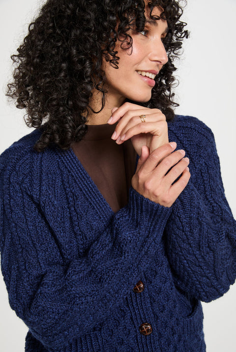 Glenisland Ladies Handknit V-Neck Cardigan - Navy