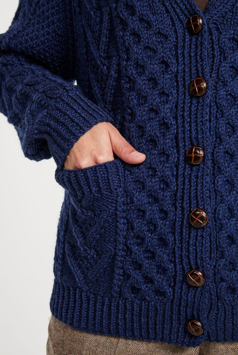 Glenisland Ladies Handknit V-Neck Cardigan - Navy