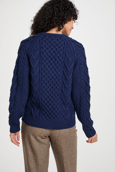 Glenisland Ladies Handknit V-Neck Cardigan - Navy