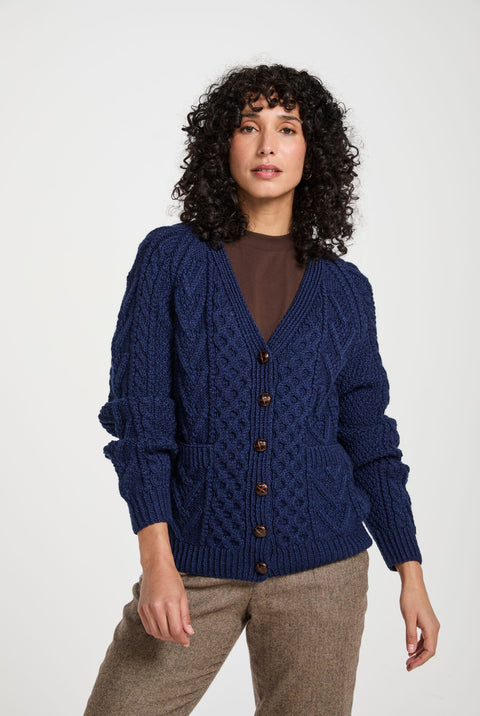 Glenisland Ladies Handknit V-Neck Cardigan - Navy