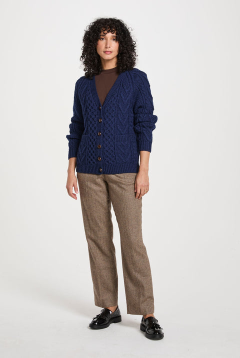 Glenisland Ladies Handknit V-Neck Cardigan - Navy