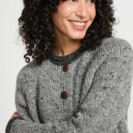 Glenariff Ladies Raglan Donegal Tweed Cardigan - Grey/Light Grey