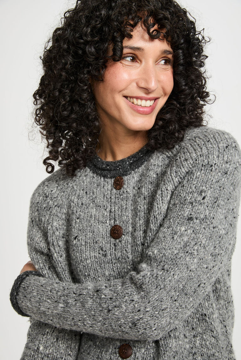 Glenariff Ladies Raglan Donegal Tweed Cardigan - Grey/Light Grey