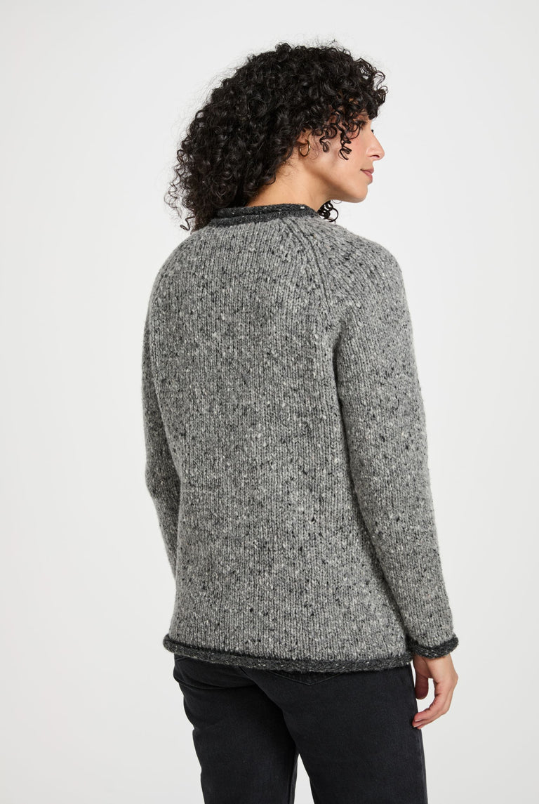 Glenariff Ladies Raglan Donegal Tweed Cardigan - Grey/Light Grey