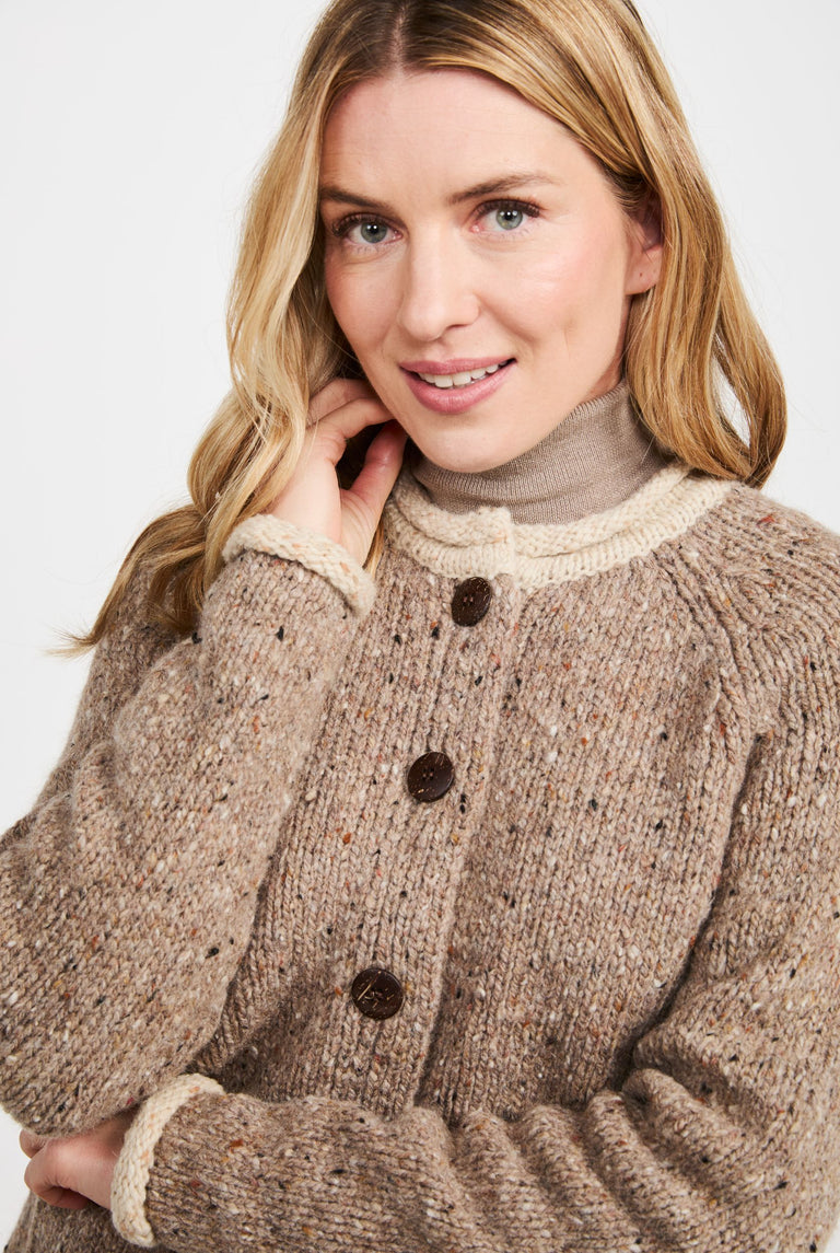Glenariff Ladies Raglan Donegal Tweed Cardigan - Oat