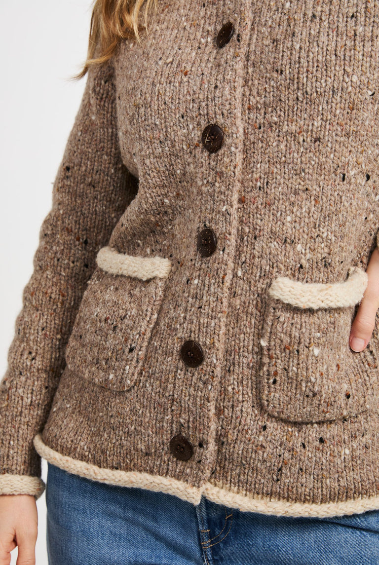 Glenariff Ladies Raglan Donegal Tweed Cardigan - Oat