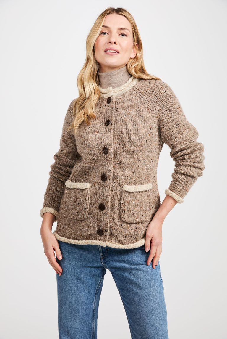 Glenariff Ladies Raglan Donegal Tweed Cardigan - Oat