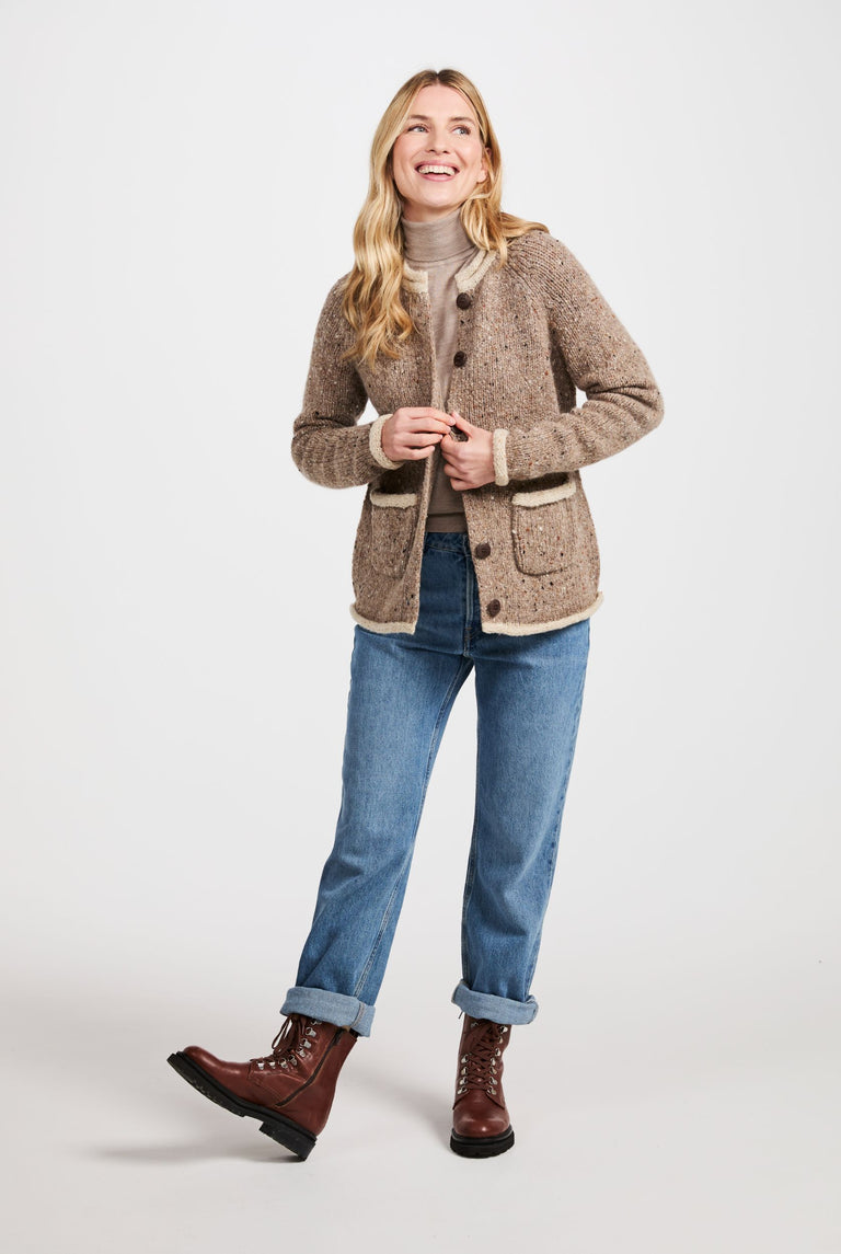 Glenariff Ladies Raglan Donegal Tweed Cardigan - Oat