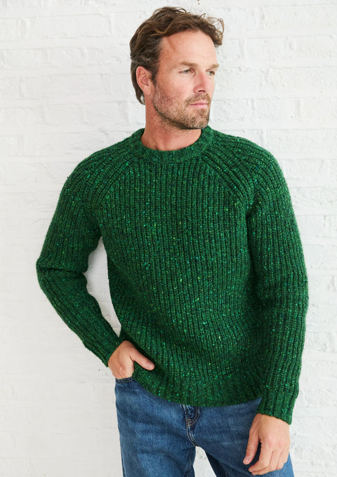Men's sweater,  Aran, 100% wool sweater, made in Ireland, Irish sweater, Boyfriend, crew neck,green,jumper
