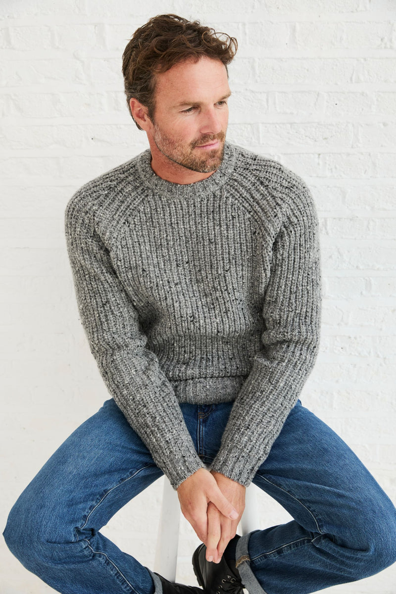 Men's sweater,  Aran, 100% wool sweater, made in Ireland, Irish sweater, Boyfriend, crew neck,grey,jumper