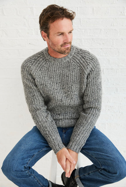 Men's sweater,  Aran, 100% wool sweater, made in Ireland, Irish sweater, Boyfriend, crew neck,grey,jumper