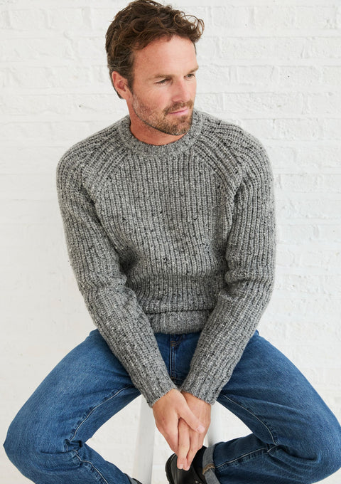 Men's sweater,  Aran, 100% wool sweater, made in Ireland, Irish sweater, Boyfriend, crew neck,grey,jumper