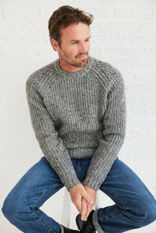 Men's sweater,  Aran, 100% wool sweater, made in Ireland, Irish sweater, Boyfriend, crew neck,grey,jumper