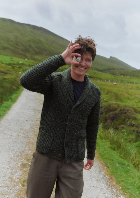 Cardigan châle côtelé Curragh pour homme - Avoine