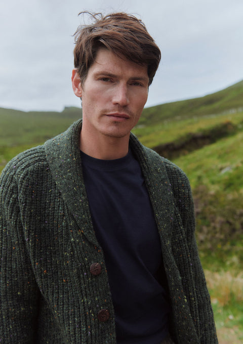 Cardigan châle côtelé Curragh pour homme - Avoine