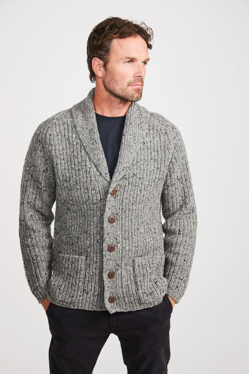 Men's sweater,  Aran, 100% wool sweater, made in Ireland, Irish sweater, Boyfriend, cardigan,grey,jumper