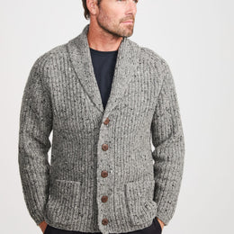 Cardigan châle côtelé Curragh pour homme - Gris