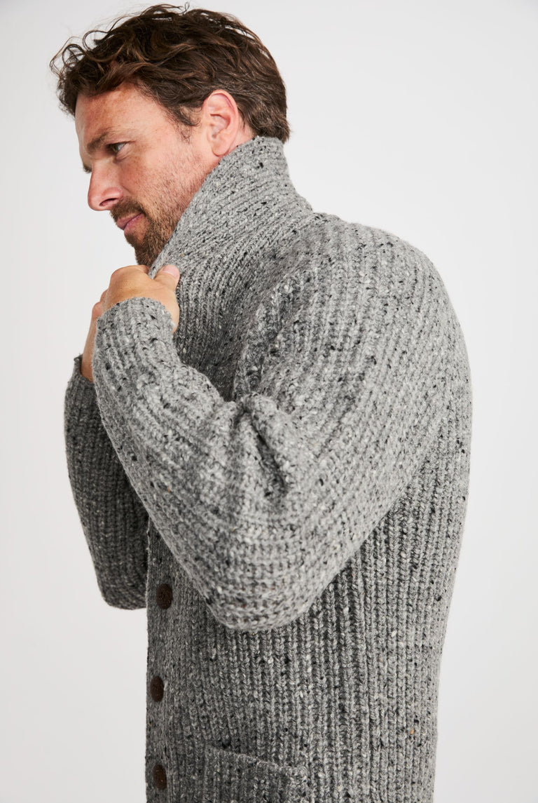 Curragh Mens Rib Shawl Cardigan - Grey
