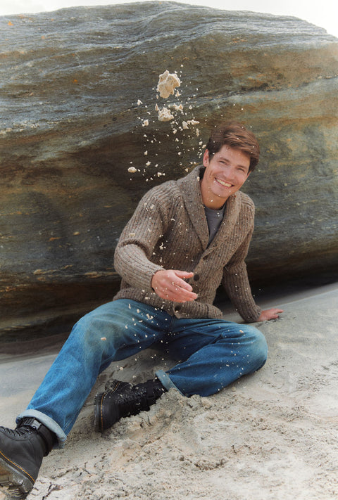 Curragh Mens Rib Shawl Cardigan - Oat
