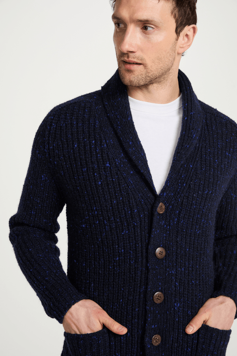 Curragh Mens Rib Shawl Cardigan - Navy