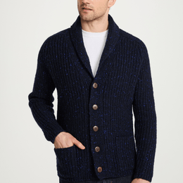 Curragh Mens Rib Shawl Cardigan - Navy
