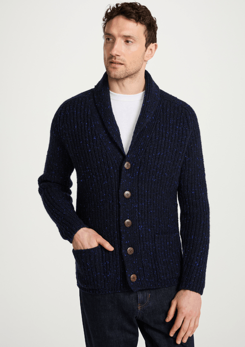 Curragh Mens Rib Shawl Cardigan - Navy
