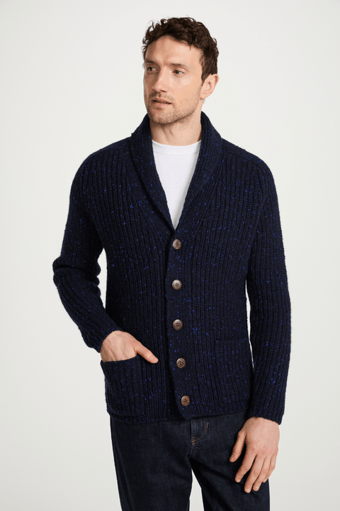 Curragh Mens Rib Shawl Cardigan - Navy