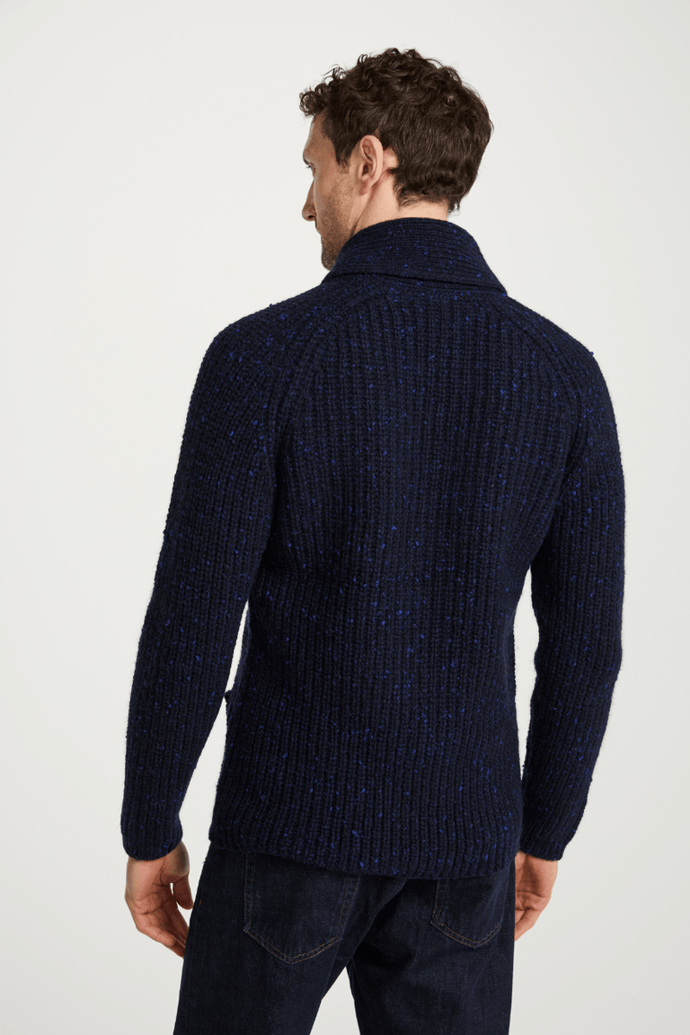 Curragh Mens Rib Shawl Cardigan - Navy
