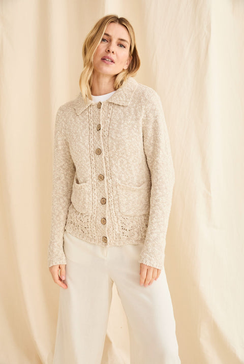 Danu Cotton-Linen Collared Cardigan - Cream