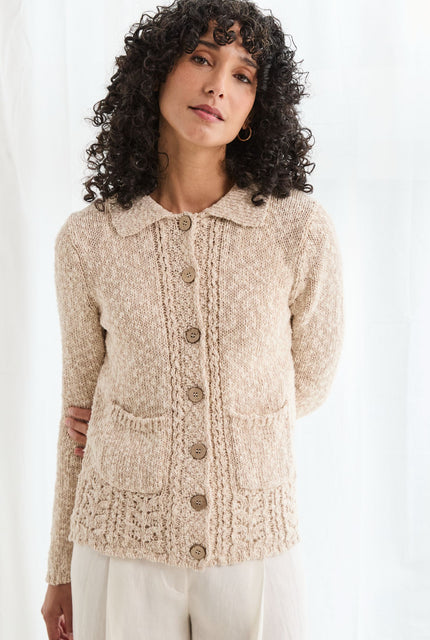 Danu Cotton-Linen Collared Cardigan - Cream