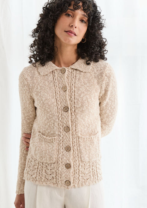 Danu Cardigan aus Baumwoll-Leinen mit Kragen - Creme