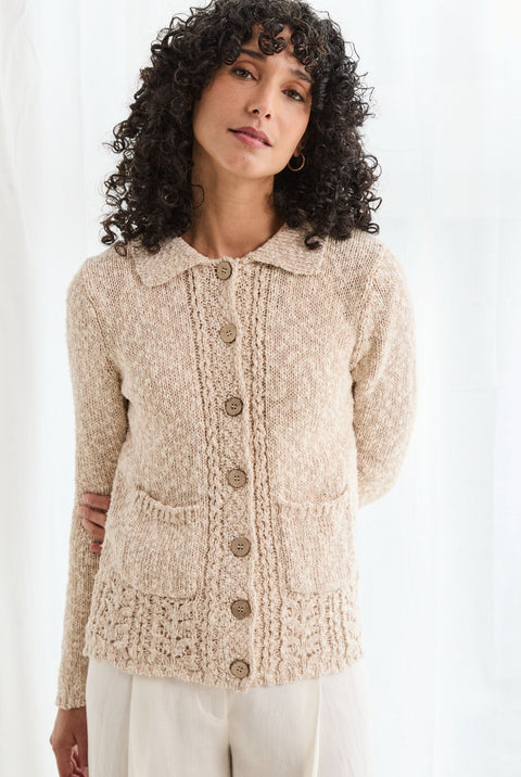 Danu Cotton-Linen Collared Cardigan - Cream