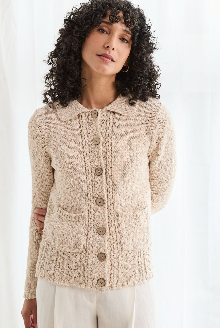 Danu Cotton-Linen Collared Cardigan - Cream