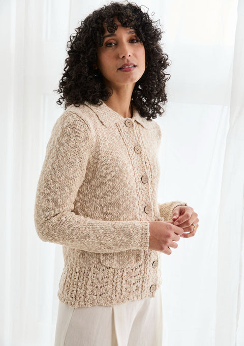 Danu Cardigan aus Baumwoll-Leinen mit Kragen - Creme