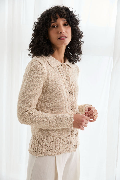 Danu Cotton-Linen Collared Cardigan - Cream